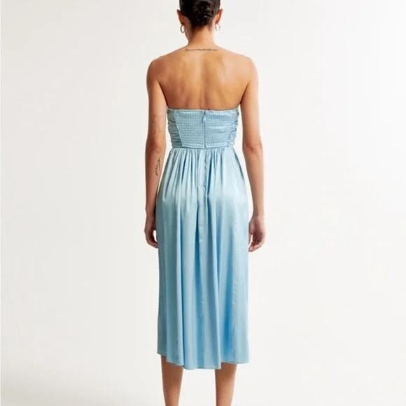 Abercrombie & Fitch Emerson Satin Strapless Midi Dress Size XS Pastel Blue Event - Picture 2 of 12